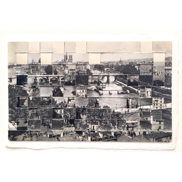 Paris Panorama - Hand Cut and Woven Vintage Photo Postcards, Framed For Sale - Image 4 of 5