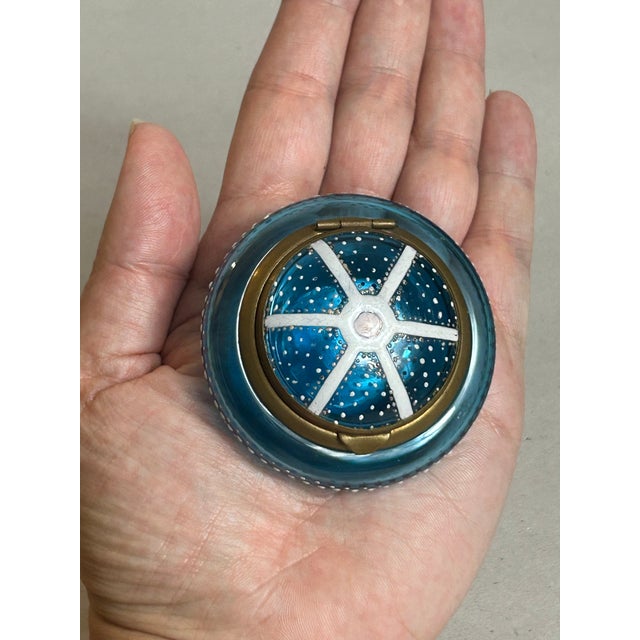 Glass Antique Victorian Painted Blue Glass Vanity Trinket Box Bohemian Attributed to Moser For Sale - Image 7 of 11