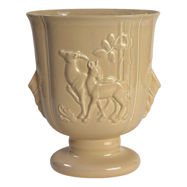 Art Deco Ceramic Pedestal Vase with Gazelle Relief from Beswick, England, 1930s For Sale