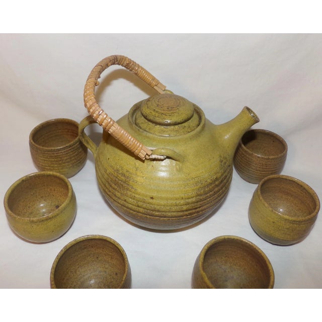 Vintage McMillin Chartreuse Studio Pottery Tea Set Hand Made Hand Thrown Pottery- 8 Pieces For Sale In Dallas - Image 6 of 13