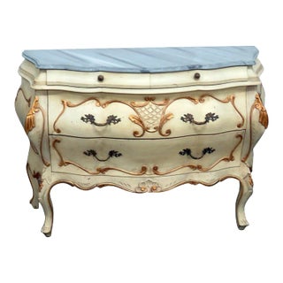 Italian Faux Marble Painted Florentine Bombe Commode Dresser Buffet For Sale