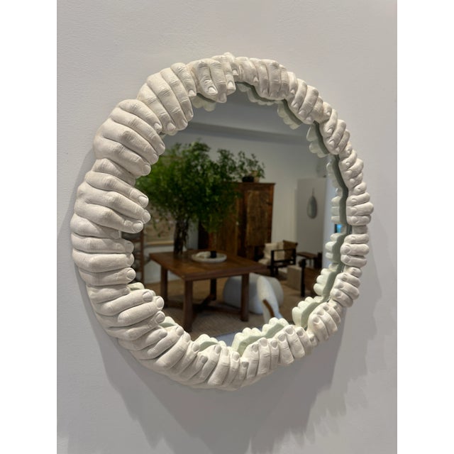 Plaster "hand" sculptural mirror, by Richard Etts, 1976. Richard was an experienced molder and caster who is known for his...