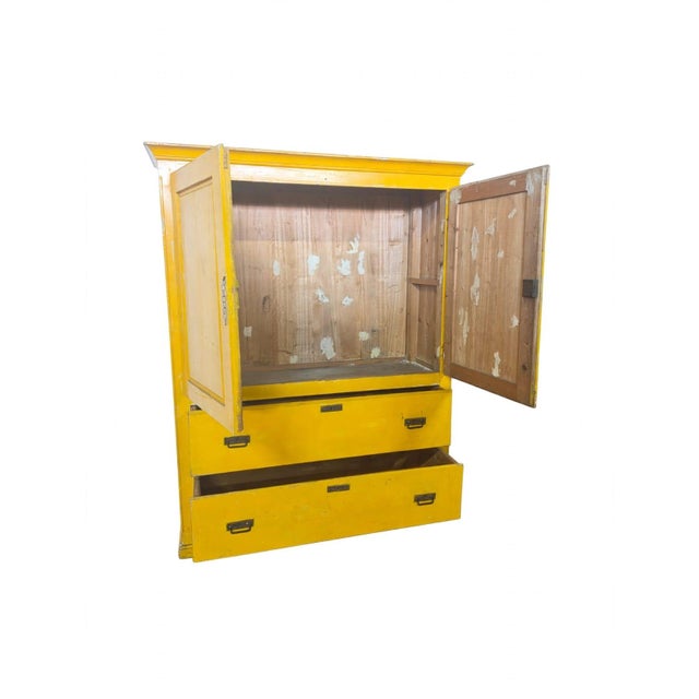Antique Yellow Tuscan Pantry Cabinet, 1890s, in Worn conditions. Designed 1890 to 1919