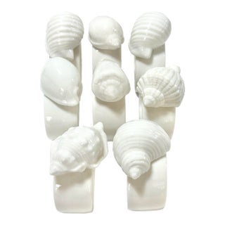 White Ceramic Napkin Holders With Assorted Seashell Motifs - Set of 8 For Sale