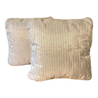 Vintage Croscill Pintuck Pleated Taffeta Pillows in Ivory White, a Pair For Sale
