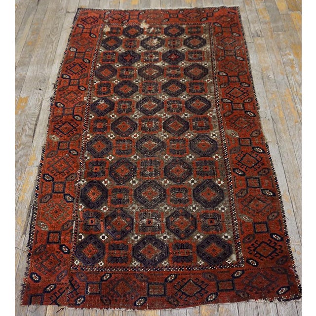 Wine 1880s Brown Oxidized Tribal Antique Baluch Turkmen Rug 3'0" X4'10" Handknotted Wool Carpet For Sale - Image 8 of 12