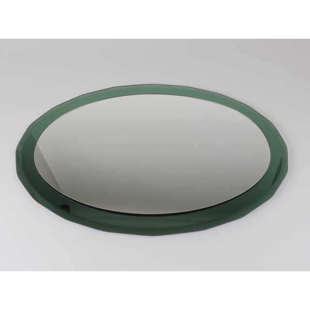 Gold Mid-Century Oval Green and Grey Scalloped Wall Mirror from Cristal Arte, Italy, 1960s For Sale - Image 8 of 15