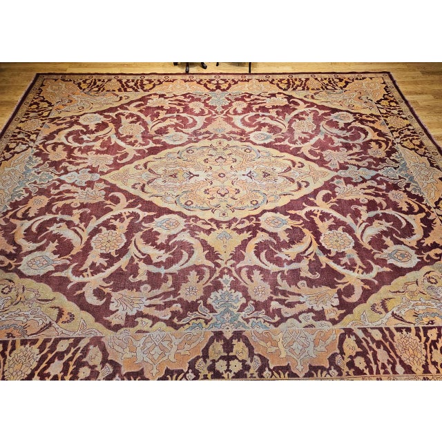 Burgundy 19th Century Handwoven Amritsar Rug, Handwoven Wool, Mughal Design, Burgundy & Tan, 12' X 14' For Sale - Image 8 of 18