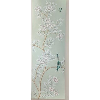 Hand-Painted Wallpaper Mural on Celadon Green - Set of 3 For Sale
