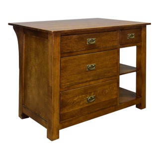 Crafters and Weavers Mission 4 Drawer Oak Kitchen Island For Sale