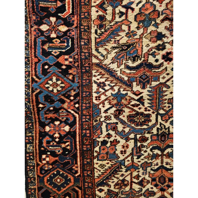 Vintage Persian Heriz Serapi Rug, Hand-Knotted Wool, All-Over Geometric Pattern, Ivory & Blue, 8x10 For Sale - Image 10 of 14