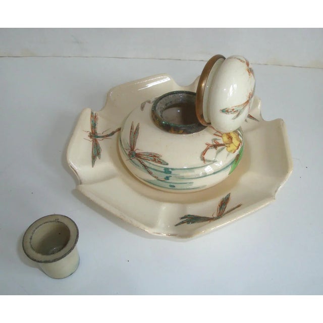 French Majolica Inkwell Dragonfly Insect Aesthetic Movement For Sale - Image 4 of 10