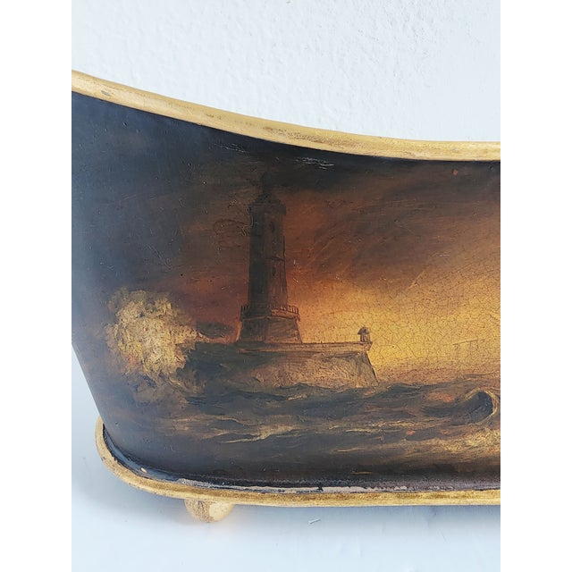Red Decorative Tole Hand Painted Jardiniere For Sale - Image 8 of 13