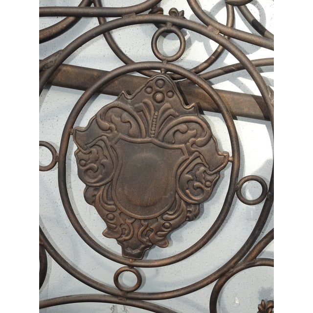 Brown Metal King Sleigh Bed Set Frame Headboard Medalion and Ornate Scrolls For Sale - Image 9 of 18