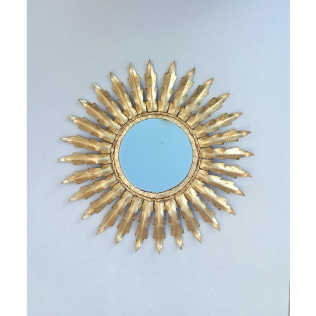 1960s Vintage Spanish Gilt Metal Sunburst Mirror, 1960s For Sale - Image 5 of 7