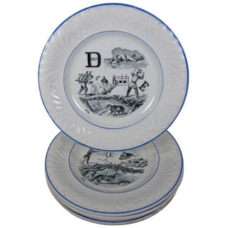 Creil Et Montereau French Rebus Puzzle Dessert Plates- Set of 6 For Sale