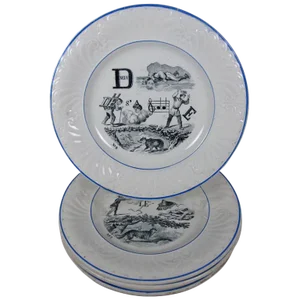 Creil Et Montereau French Rebus Puzzle Dessert Plates- Set of 6