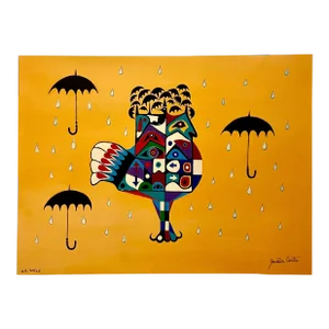 Jonathan Winters, Jonathan Winters Screenprint on Canvas Painting Umbrellas Hollywood Star Pop Art, 1988