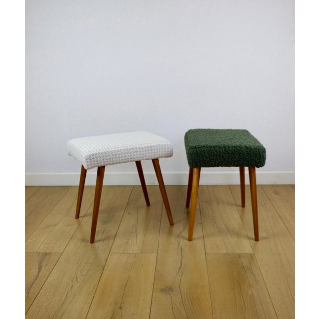 Textile High Stool in Cream Herringbone For Sale - Image 7 of 9