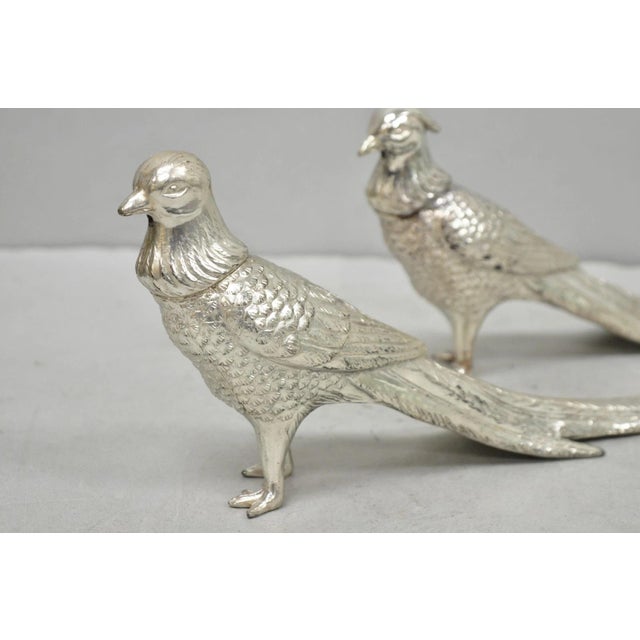 Vintage Mid Century Modern Silver Plated Pheasant Peacock Bird Figurines - Pair For Sale - Image 15 of 17