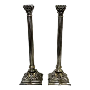 Vintage Large Corinthian Style Silverplate Candlesticks- a Pair