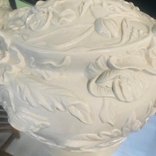 1960s Italian Ceramic Hamd Made Floral Lamps Blanc De Chine - a Pair For Sale - Image 4 of 7