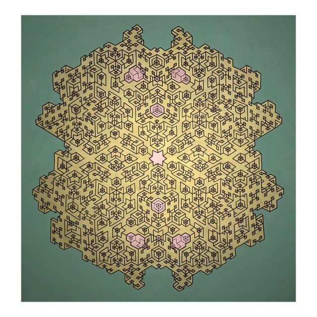 Pareidolia Labyrinth Origami Fractal Face Optical Illusion Canvas Painting, Anthropomorphic Geometry For Sale