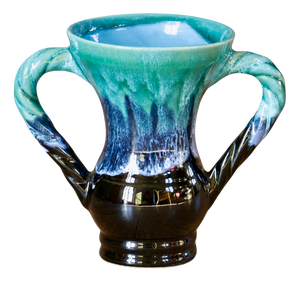 Vintage French Amphora-Shaped Vase in Turquoise Flamed Glazed Stoneware from Vallauris, 1950