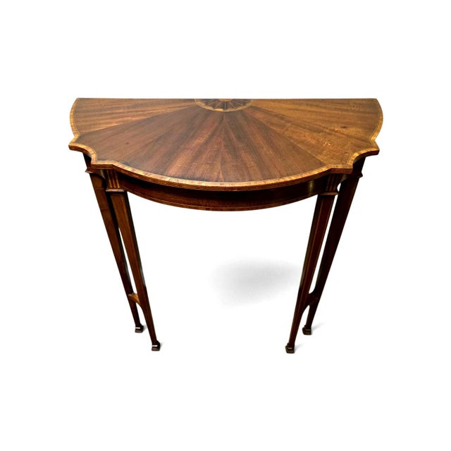 Traditional American Federal Inlaid Mahogany Wall-Mounted Demi-Lune Pier Table With Radiating Fan Inlay and Stringing, Circa 1800 For Sale - Image 3 of 18