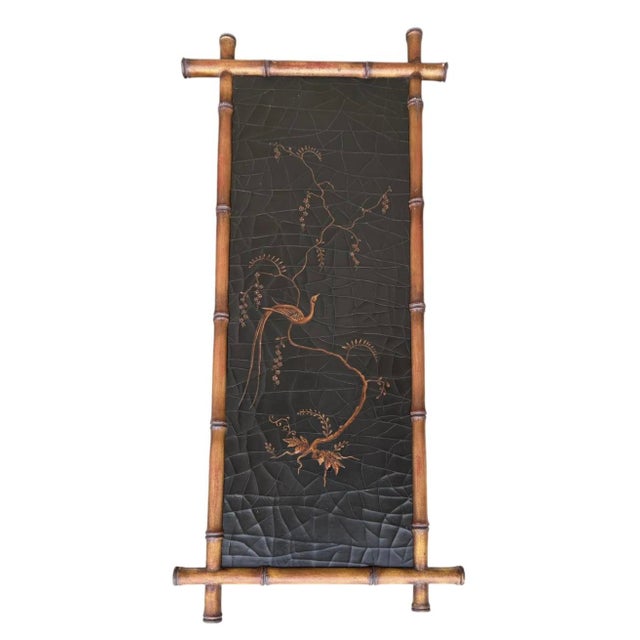 Chinoiserie Pair of Signed Gustav Carroll Bamboo Hand Painted Black & Gold Chinoiserie Panels For Sale - Image 3 of 3