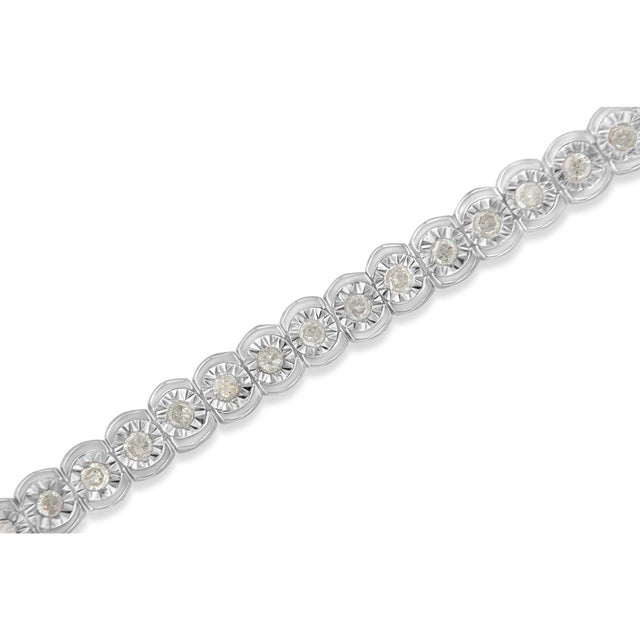.925 Sterling Silver 1.0 Cttw Diamond Miracle-Set Cut-Circle 7" Tennis Bracelet (I-J Color, I2-I3 Clarity) For Sale - Image 4 of 6