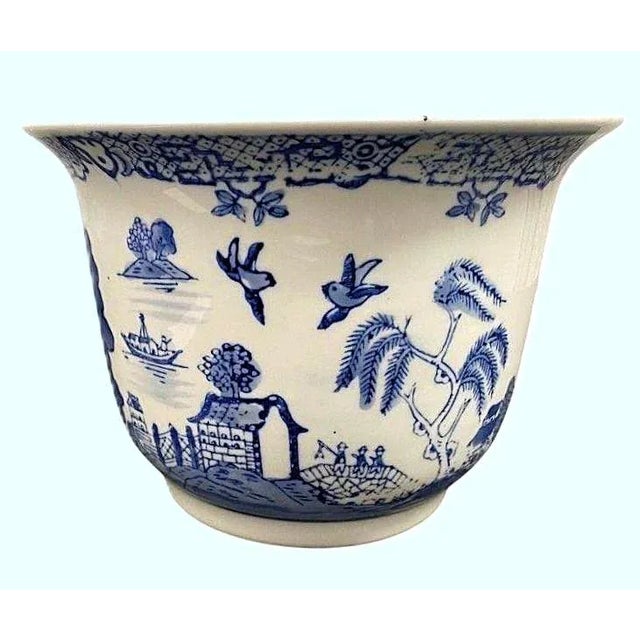 Vintage Chinese Blue and White Canton Ware Planter W/Tray For Sale - Image 4 of 9