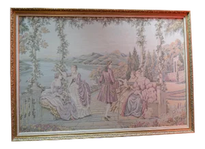 Antique Framed Italian Tapestry Ladies at Lake Como