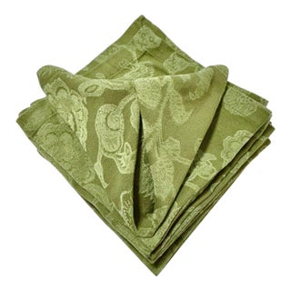 Late 20th Century Pottery Barn Green Jacquard Cloth Napkins – Botanical Floral Tabletop Linens - Set of 8 For Sale