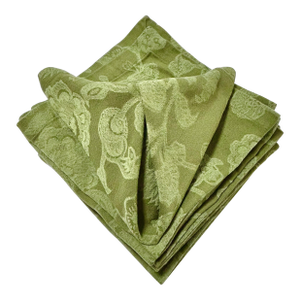 Late 20th Century Pottery Barn Green Jacquard Cloth Napkins – Botanical Floral Tabletop Linens - Set of 8