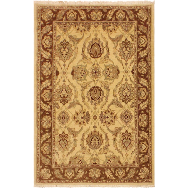 Beige 1990s Rustic Kafkaz Ivory/Brown Hand-Knotted Rug - 5'0 X 7'0 For Sale - Image 8 of 8