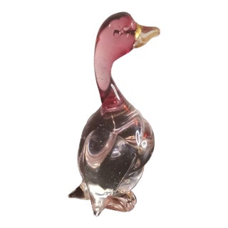 Vintage Murano-Style Art Glass Duck Figurine For Sale