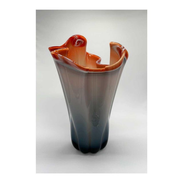 20th Century Modernist Vase in Grey, Blue and Orange Murano Glass, Italy For Sale - Image 5 of 5