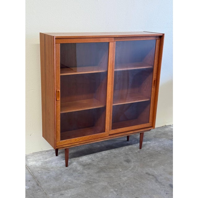 Danish MCM Teak Display Cabinet / Vintage Bookcase With Sliding Glass Doors 1960s For Sale - Image 9 of 9