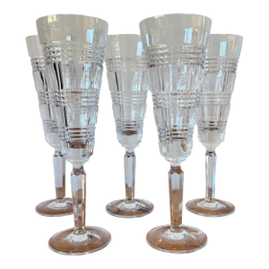 Late 20th Century Ralph Lauren Glen Plaid Crystal Champagne Flutes - Set of 5