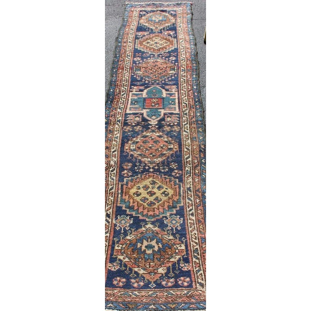 Colorful Persian Antique Karajeh Runner in Blue and Brown For Sale In Atlanta - Image 6 of 13