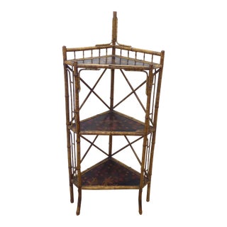 Vintage Bamboo & Laquer Corner Shelves For Sale