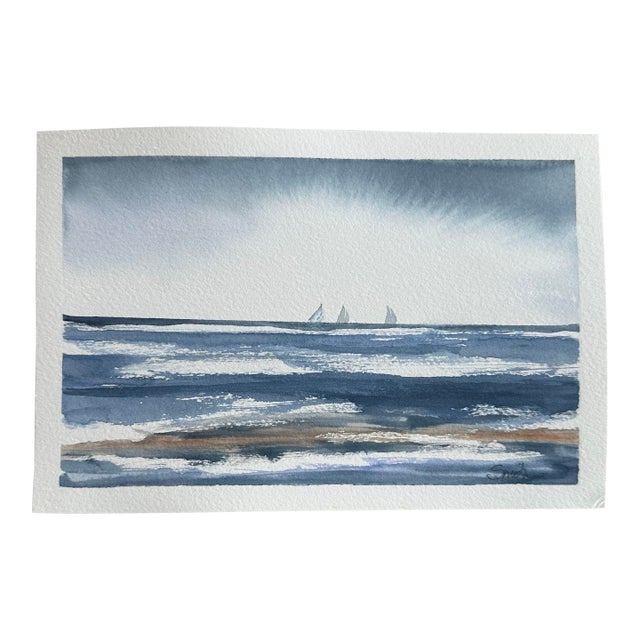 “Horizon in Motion” Signed Original Watercolor Seascape by Nancy Smith For Sale
