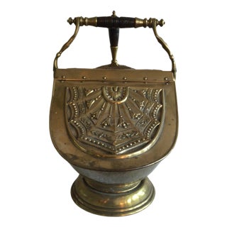 1900s English Brass Coal Scuttle With Shovel For Sale