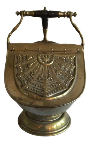 1900s English Brass Coal Scuttle With Shovel