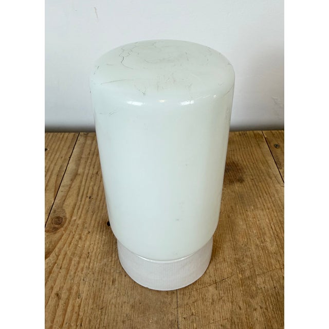 Industrial Vintage White Porcelain Ceiling Light with Milk Glass, 1970s For Sale - Image 3 of 14