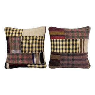 Bohemian Turkish Kilim Pillow Cover 20'' X 20'' - Set of Two For Sale