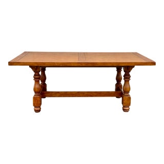 Vintage Refectory Style Dining Table With Turned Baluster Legs & Trestle Base For Sale