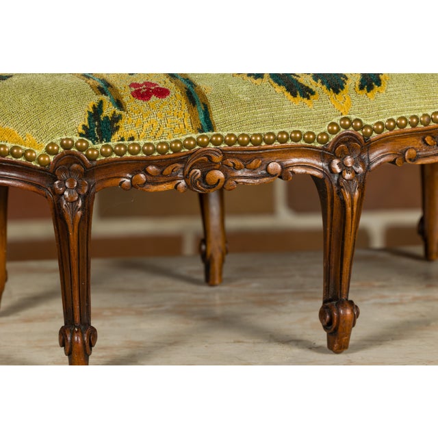 French Louis XV 19th Century Carved Walnut Footstool with Tapestry Upholstery For Sale - Image 11 of 11
