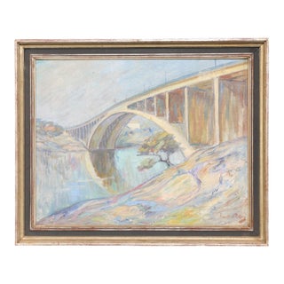 Swedish Painting of Bridge Over Water, 1950 For Sale